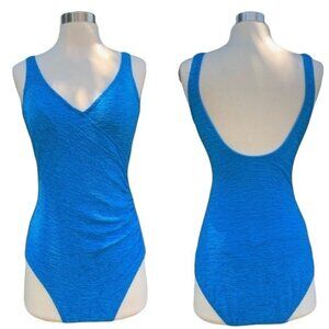 Vintage Blue Textured One Piece Swimsuit Size Small Vintage 12 Ruching Bikini